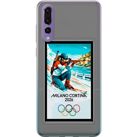 Kompatibelt Mobildeksel til Huawei P20 Pro Retroplakat Cortina Milano 2026 med fjell, vintersportsutøvere, italienske trikolor, Milano-katedralen og o
