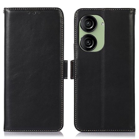 For Asus Zenfone 10 5G/Zenfone 9 5G RFID-blokkerende lommebokstativdeksel i ekte kuskinn