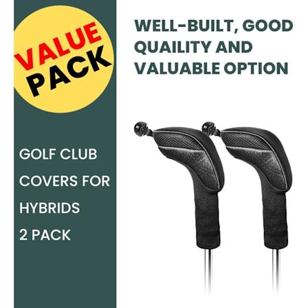 Slitesterke Lange Hodedeksler for Hybrider, Utbyttbare Golfkølletilbehør 2 Hybrid-Black