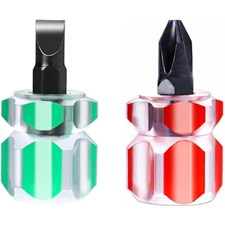 Mini skruetrækker med kort håndtag, kort stjerne- og flad magnetisk hoved, skruetrækker til symaskine, sæt med skruetrækkere til lommen (mini 