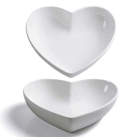 Large Heart Shaped Bowls 2pcs Porcelain White Heart Bowl For Desserts/Salad/Fruit/Pasta Or Romantic Dinner, 23cm