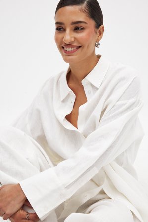 NA-KD - Oversized skjorte i linblanding - Sommerklær - Offwhite - EU 40