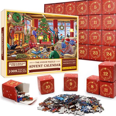 Puslespill Julekalender 2024, 1008 Puslespillbrikker 24 Dagers Juletelling Julekalendere