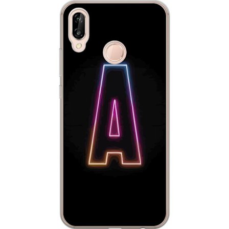 Kompatibel Mobilcover til Huawei Huawei P20 lite Minimalistisk neonbogstav A i regnbuefarvet lys mod sort baggrund i moderne typografisk stil