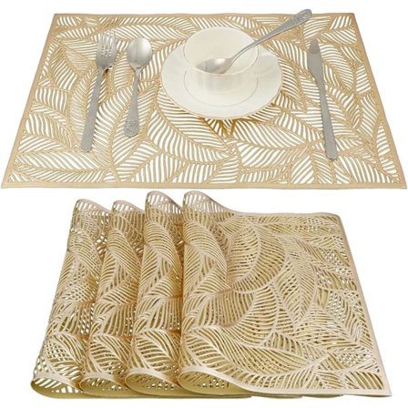 4 kpl PVC-paikkaa, liukumattomat paikat, lämmöneristetyt paikat, sopii jouluun, syntymäpäivään, illalliseen, ravintolaan (kultainen, pestävä) (B)