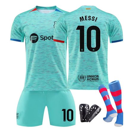 23/24 FC Barcelona Kaksi Vieras Lasten Jalkapallopaita Set Sukat Ja Suojavarusteet