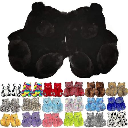 Teddy Bear Hjemmesko Dame Plys dyretøfler Varme vintersko Faux Fur Anti Slip M Black