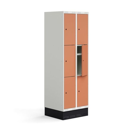 Schüler-Spind ROZ, 2 Module/6 Türen, inkl. Sockel, 1890 x 600 x 550 mm, korallenrot