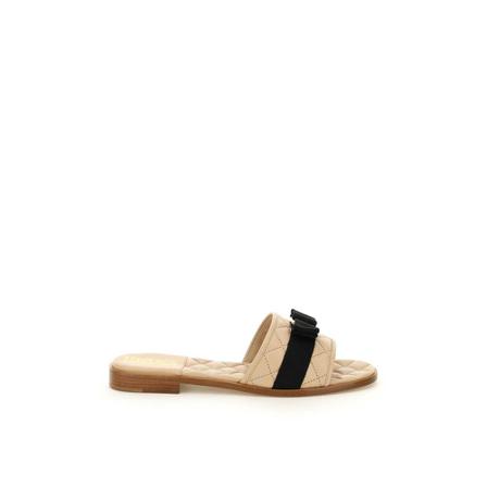 Salvatore Ferragamo, Vara bow slides Beżowy, Kobieta, Rozmiar: 36 1/2 EU