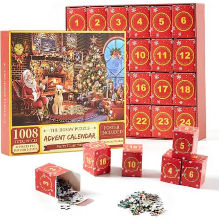 Julkalender 2024 med 24 Dagar, 1008-Delars Julpussel, Roligt Julspelet