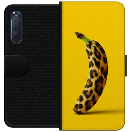 Yhteensopiva Lompakkokotelo Sony Sony Xperia 5 II Banaani leopardikuvioilla keltaista taustaa vastaan luovassa ja leikkisässä suunnittelussa