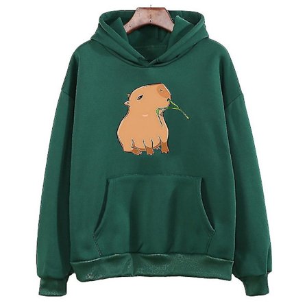 Rolig Tryck med Kapybara Hoodie Dam/Herr Kawaii Tecknade Toppar Tröja För Flickor Unisex Mode Harajuku Grafisk Hoodie-G .in Mörkgrön