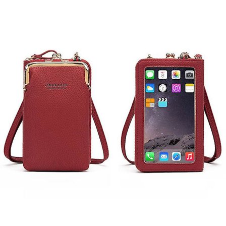Snygg PU-läder touch screen telefonväska myntväska dam crossbody väska