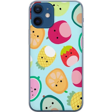 Kompatibel Mobilcover til Apple iPhone 12 mini Mønster af kawaii frugter som jordbær citron ananas og avocado på lyseblå baggrund