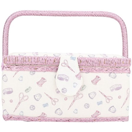 Vintage ompelukori irrotettavalla lokerolla, sisäänrakennettu neulatyyny sisätasku - vaaleanpunainen, järjestäjä langalle, neuloille kankaalle - kodin