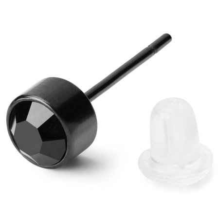 5 mm Round Black & Black Cubic Zirconia Earring for Men - Stud earrings