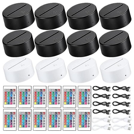 12-pakning 3D nattlampe med LED-base, 16 farger, LED-displaybase