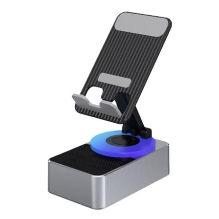 3-i-1 mobiltelefonholder, lydkraftbank, Bluetooth-samtalehøyttaler, multifunksjonell sammenleggbar roterende skrivebord, Gray