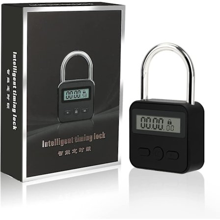 Smart Time Lock Max 99 Timerspärre med LCD-display, USB-laddningsbar, Säkerhetshänglås, Tungt metalliskt elektroniskt tidtagarspärr (svart)