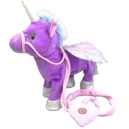 Unicorn Leash Angel Hest Dukke Går Og Synger Elektrisk Unicorn Plys Legetøj -ES Purple