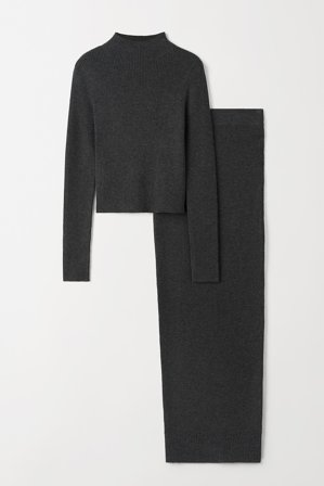 Soft Goat - Ribbed Set - Kaschmir-Set - XL - Charcoal