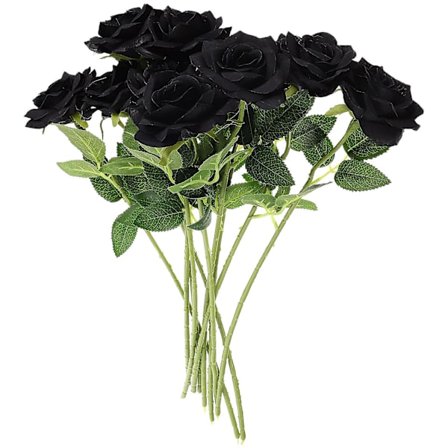 10 stk enkelt gren simulerte svarte rose Halloween kunstige blomster ornamenter i tilfeldige stiler (38cm, som vist på bildet)