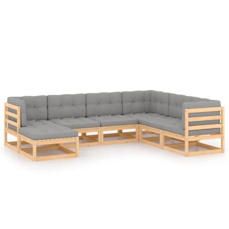 Vidaxl Loungegrupp För Trädgården Med Dynor 7 Delar Massiv Furu Grå