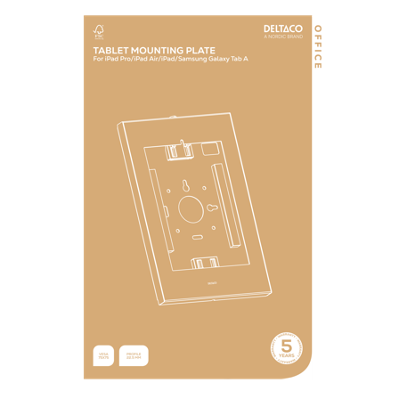 Deltaco OFFICE Wall mountable mounting plate for tablets, anti-theft