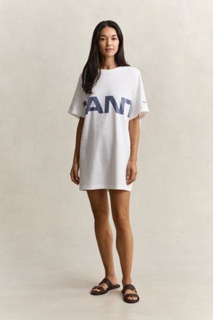 GANT Damen T-Shirt-Kleid mit Grafik-Print (L) Weiß