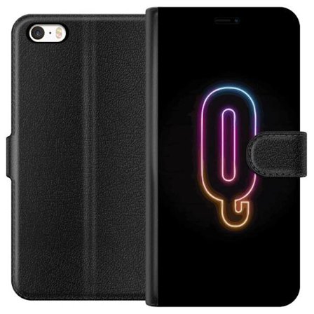 Yhteensopiva Lompakkokotelo Apple Apple iPhone 5 Minimalistinen neonkirjain Q kirkkaissa väreissä tummaa taustaa vasten