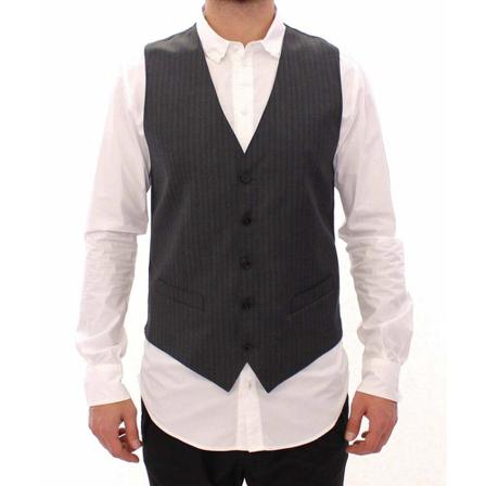 Dolce & Gabbana, Striped Wool Single Breasted Vest Szary, Mężczyzna, Rozmiar: M
