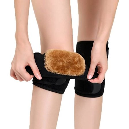 1 par knæbeskyttere til voksne, sport, sort fleece, polstret, varme knævarmere, justerbare beskyttende knæbeskyttere til vandreture