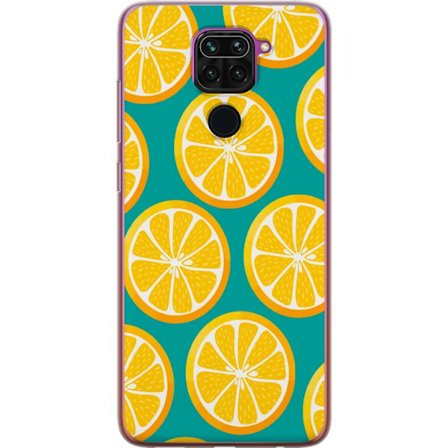 Yhteensopiva Puhelinkuori Xiaomi Redmi Note 9 Graafinen kuvio, jossa keltaiset sitruunan viipaleet turkoosilla taustalla modernissa suunnittelussa