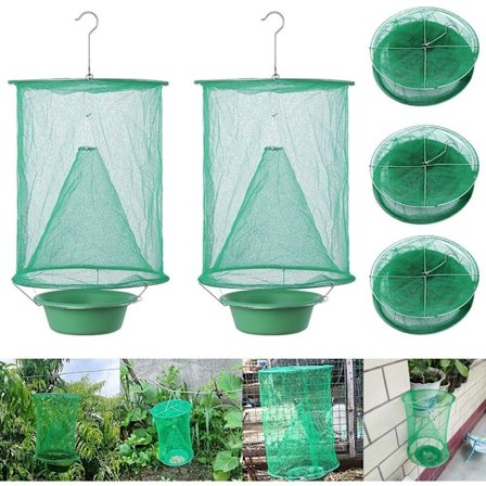 2 st flugfällor insekter, utomhus trädgård hängande hopfällbar återanvändbar flugfälla för trädgårdar gårdar parker restauranger (grön)