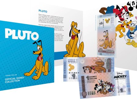 Disney - Pluto - Certificeret 1 Disney Dollar souvenir pengeseddel i folder