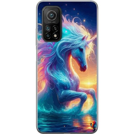 Kompatibelt Mobilskal till Xiaomi Xiaomi Mi 10T Pro 5G Färgsprakande enhörning i vatten med regnbågsfärger, glödande ljus, magisk fantasyatmosfä