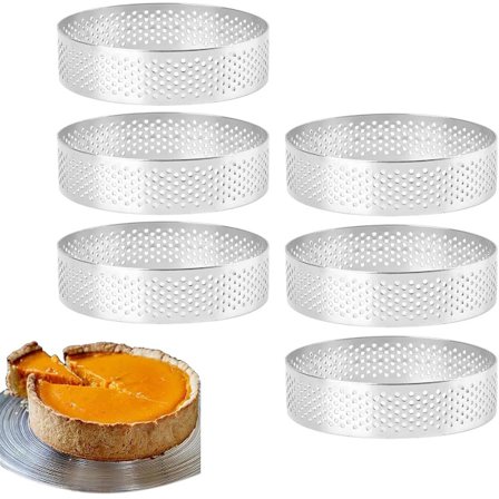 Tærtering - 6 stk. - Ø 8 cm*2 cm*0,8 mm - Rustfrit stål - Tærteform - Kageform - Mousse kageform - Til bagning af muffins, tærter, småkager