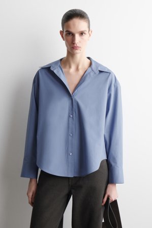 COS Femme Chemise À Col Ouvert En Coton in Bleu