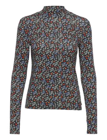 Printed Long-Sleeved Mock Neck Organic Cotton T-Shirt Patterned Scotch & Soda