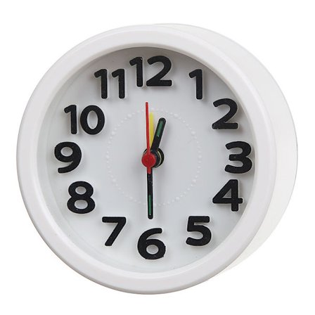 Hvidt vækkeur til sengebordet, lille, letvægts kvarts rejsevækkeur