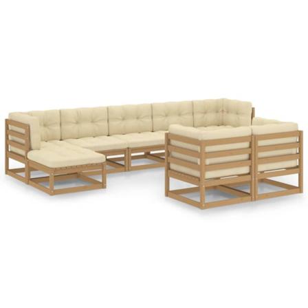 Vidaxl Loungegrupp Med Dynor 9 Delar Honungbrun Massiv Furu Brun