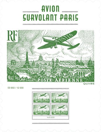 Frankrig - Fly over Paris - Postfrisk ark