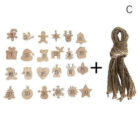 1-24 Nummer Nedräkning Jul Adventskalender Trähänge Julklappspåsar Nummeretikett Kalender Hängande Tag Juldekor