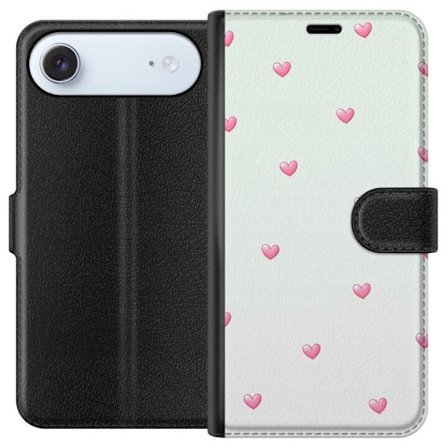 Kompatibel Tegnebogsetui til Apple Apple iPhone 17 Air Minimalistisk mønster med lyserøde hjerter på en lysegrå baggrund, sødt og enkelt design t