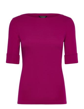 Stretch Cotton Boatneck Tee Tops T-shirts & Tops Short-sleeved Pink Lauren Ralph Lauren