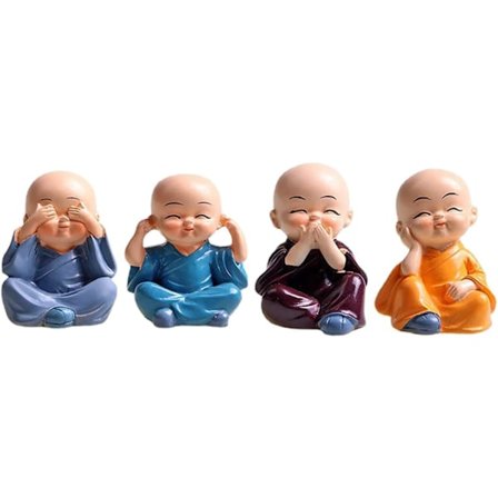4 söpöä Kung Fu -munkkipatsasta Miniatyyri Buddha -figuuri Näe hahmo Baby Little Monk -veistos Keräilyesine Käsityö Taide Zen -koristeet Koristelahja