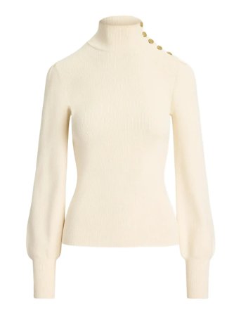 Button-Trim Mockneck Sweater Cream Lauren Ralph Lauren