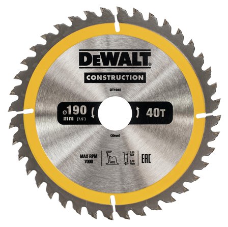 Dewalt DT1945-QZ Sirkelsagklinge 190 x 30 mm, 40T, Maskintilbehør & forbruk