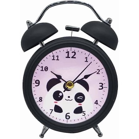 Wekity Vintage Dobbelt Klokke Sød Tegnefilm Panda Stille Børneværelse Bordur (Sort) (FMY)