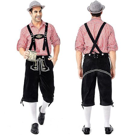 (Skjorte+bukser+hat) Oktoberfest Beer Man Lederhosen kostume Halloween Bayersk karnevalsfest Deluxe Cosplay Outfit Set